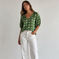 Green Polkadot Balloon Sleeve top