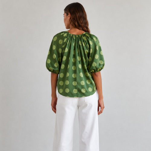 Green Polkadot Balloon Sleeve top