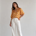 Orange Polkadot Balloon Sleeve Top